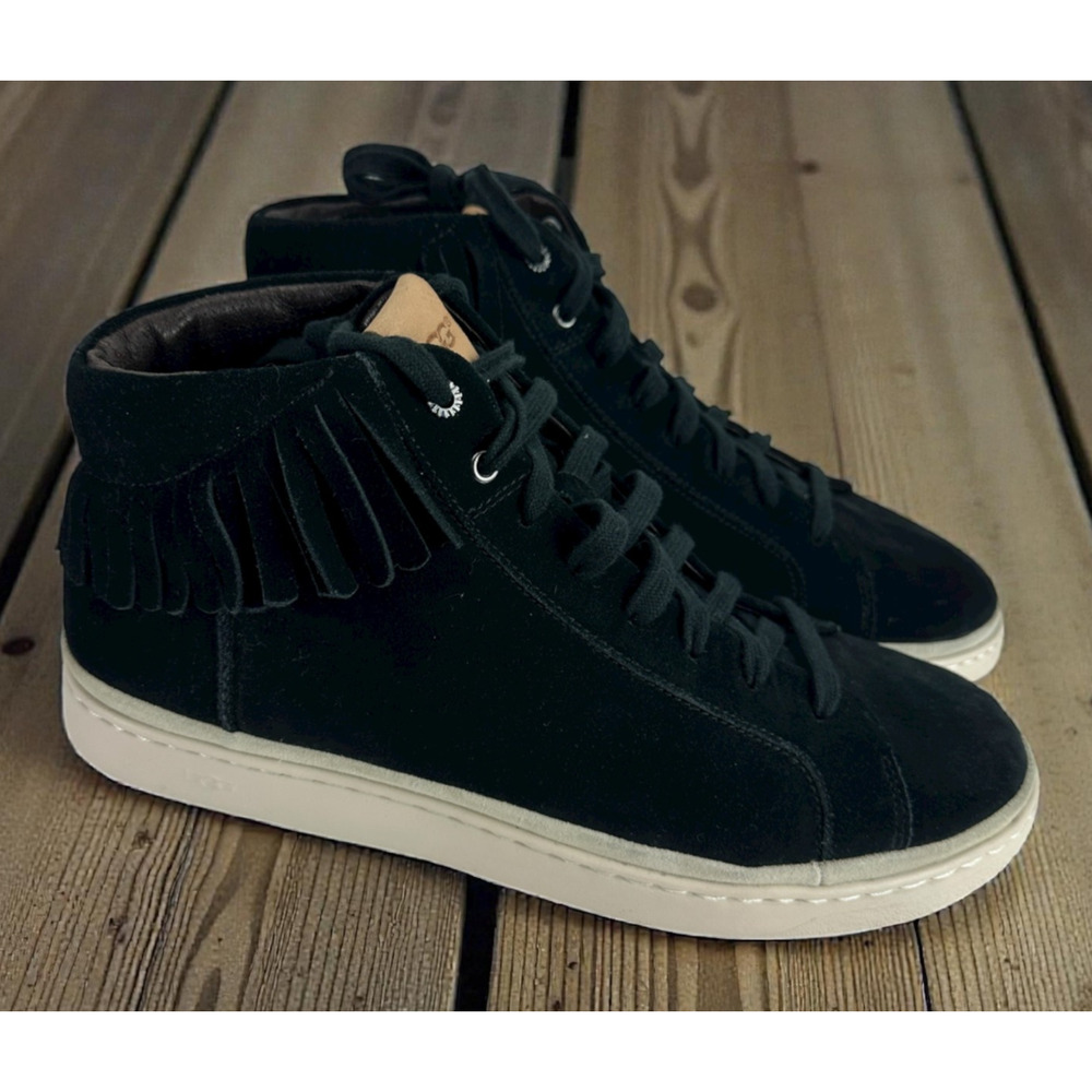 UGG Cali Fringe High Top Trainer Suede Boots Men's 11.5 Black Laced Shoes Uggs - Picture 14 of 14
